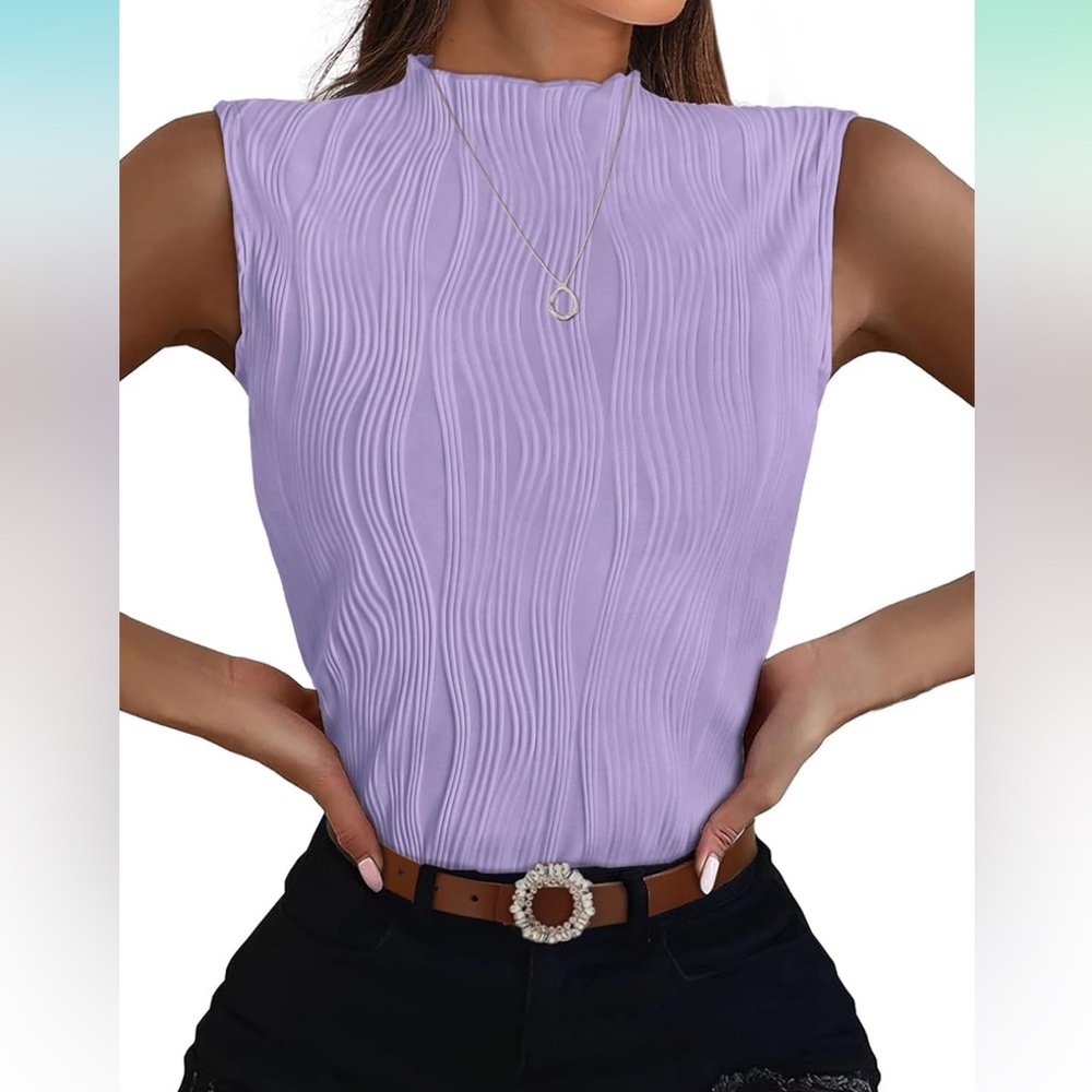 NWOT Purple textured tank top with mock turtle neck